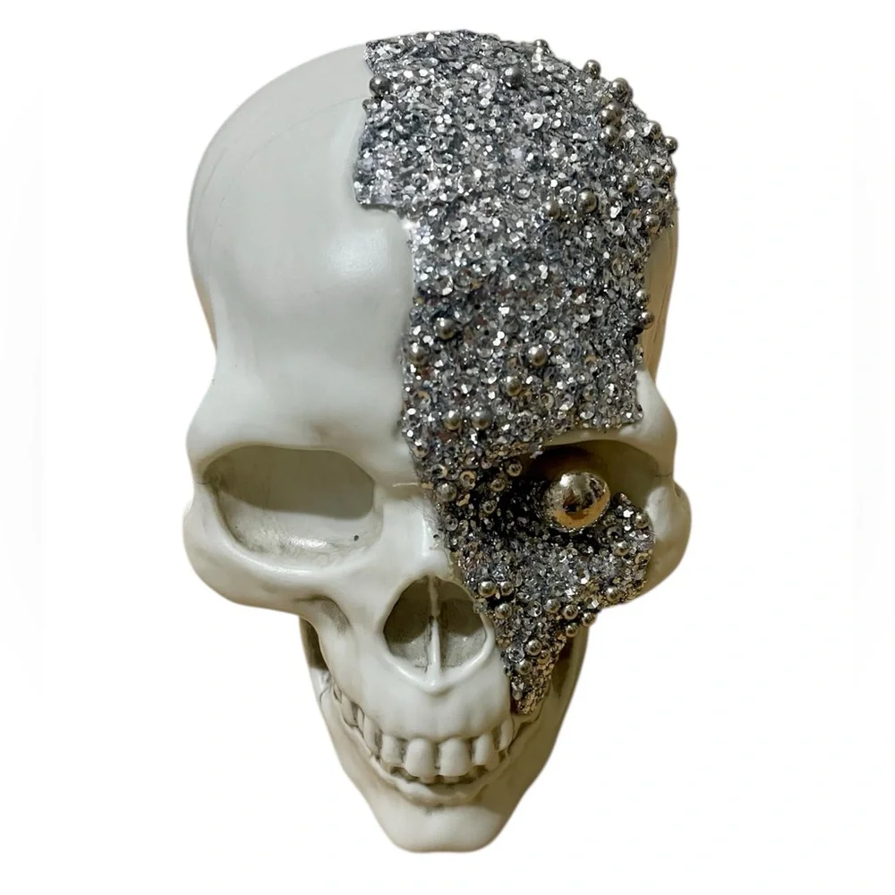 Target White with Silver Glitter Decorative Skull